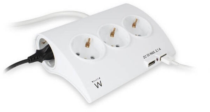 R&eacute;gua Ewent 5 Tomadas + 2 Portas USB 16A Branco image number 1