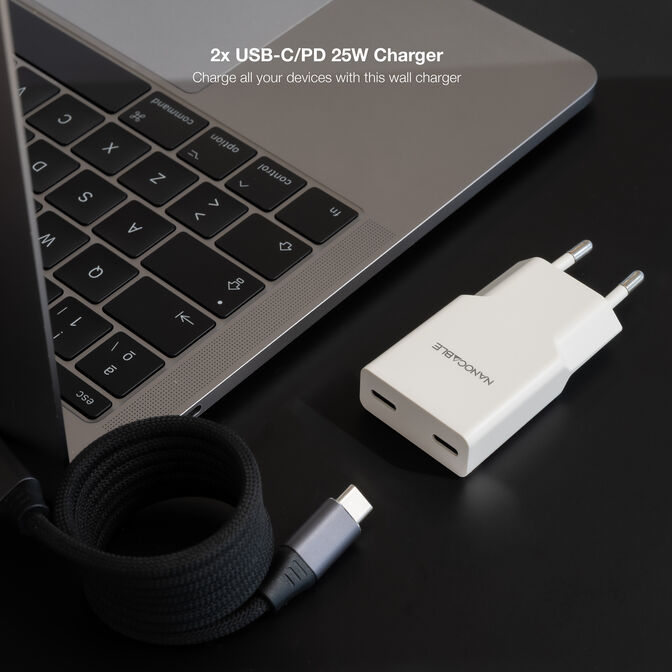 Carregador Nanocable 2xUSB-C/PD 25W, Branco image number 2
