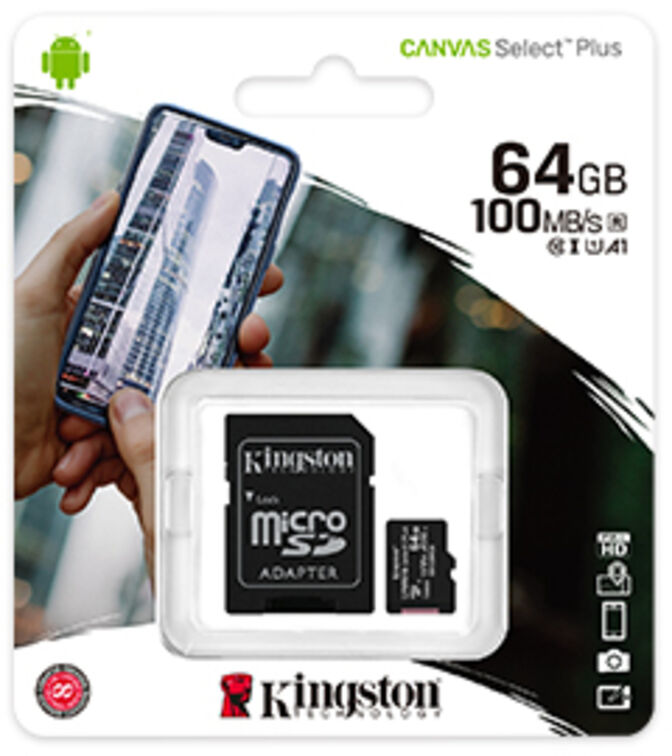 Cart&atilde;o Kingston Canvas Select Plus MicroSDHC UHS-I A1 64GB image number 1