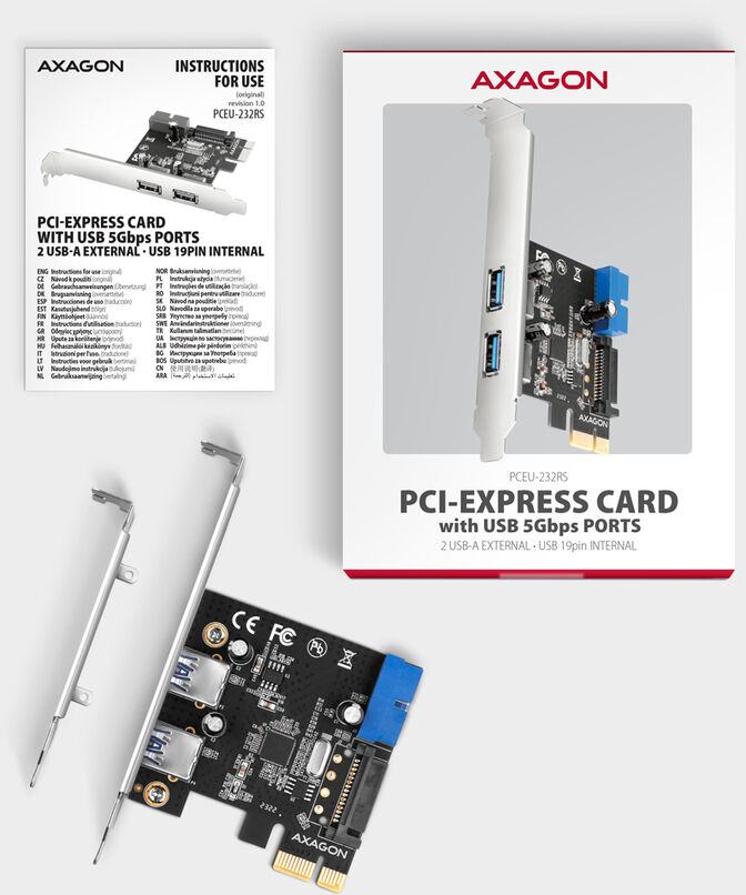 Adaptador PCIe AXAGON PCEU-232RS PCIe card - 2+2x USB 5Gbps port, SATA power image number 4