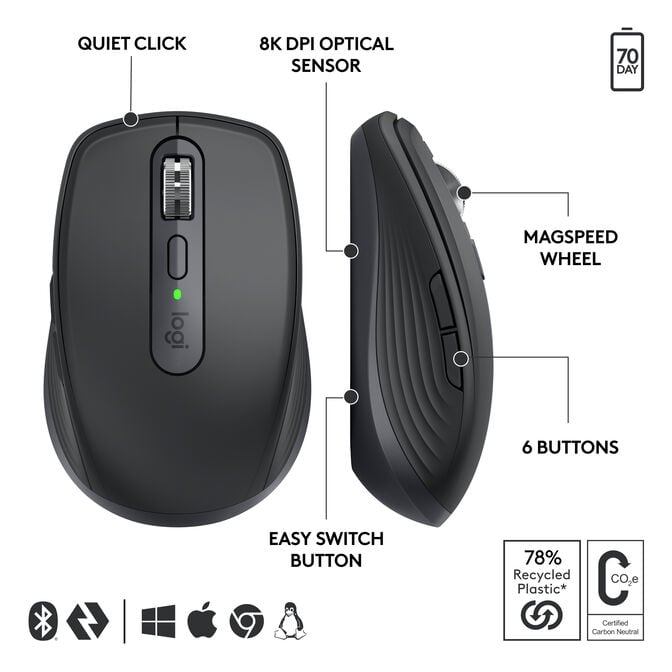 Rato Logitech MX Anywhere 3S for Business 8000DPI Wireless/Bluetooth Grafite image number 7