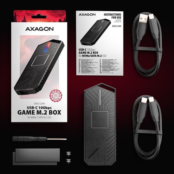 Caixa SSD AXAGON EEM2-GAM USB-C 3.2 Gen 2 10Gbps - M.2 NVMe/SATA SSD GAME 30-80mm ALU box image number 21