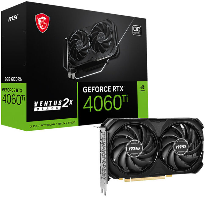 Gr&aacute;fica MSI GeForce&reg; RTX 4060 Ti VENTUS 2X BLACK E1 OC 8GB GDDR6 DLSS3 image number 0