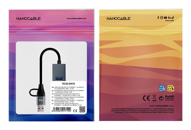 Adaptador Gigabit Nanocable USB-C 3.0/USB-A/M + 3xUSB-A 3.0 a Ethernet 2.5G 10/100/1000 Mbps 15 CM Cinza image number 4