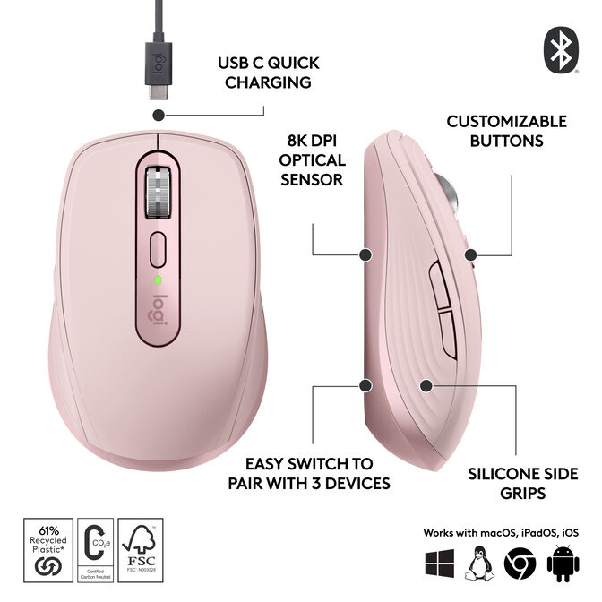 Rato Logitech MX Anywhere 3S Wireless Rosa image number 5