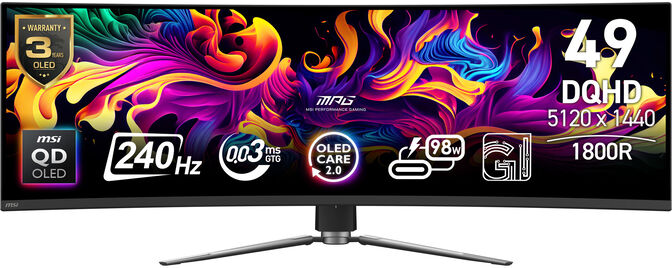 Monitor Curvo MSI MPG 491CQPX QD-OLED 49" DQHD 240Hz USB-C image number 0