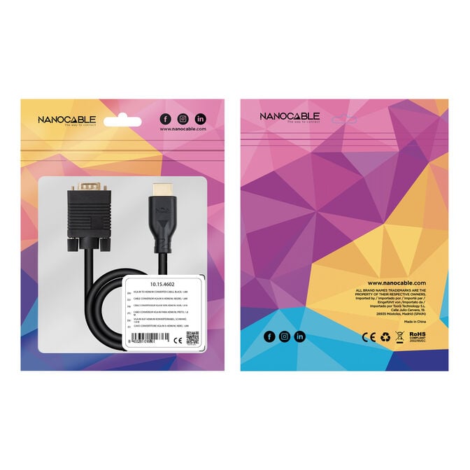 Cabo Conversor Nanocable VGA/M a HDMI/M, Preto, 1,8M image number 5