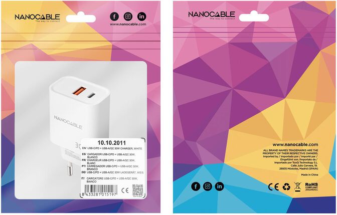 Carregador Nanocable USB-C/PD + USB-A/QC 30W Branco image number 2