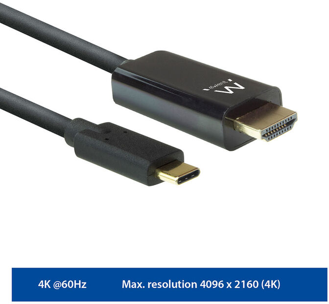 Cabo Conversor Ewent USB-C Macho > HDMI Macho 2 M Preto image number 1