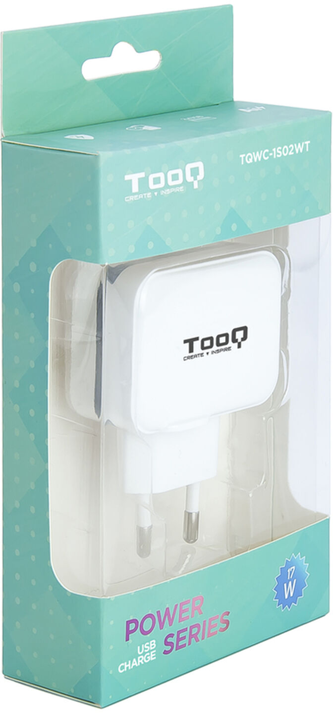 Carregador Tooq 2x USB 5V 3.4A com Controlo AI Branco image number 5