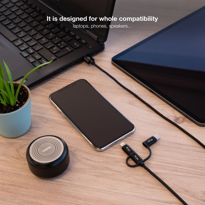 Cabo USB 3 em 1 Nanocable USB-A > 1x USB-C + 1x Micro-USB + 1x Lightning 1 M Preto image number 3